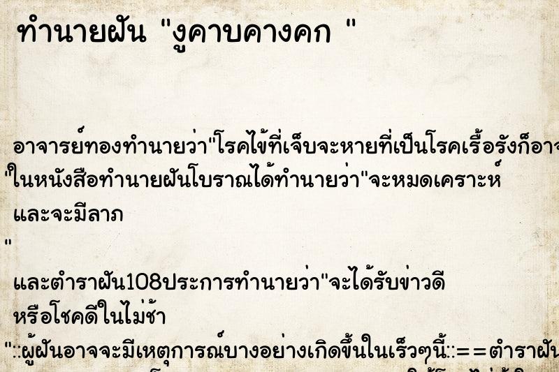 ทำนายฝันทำนายฝันงูคาบคางคก